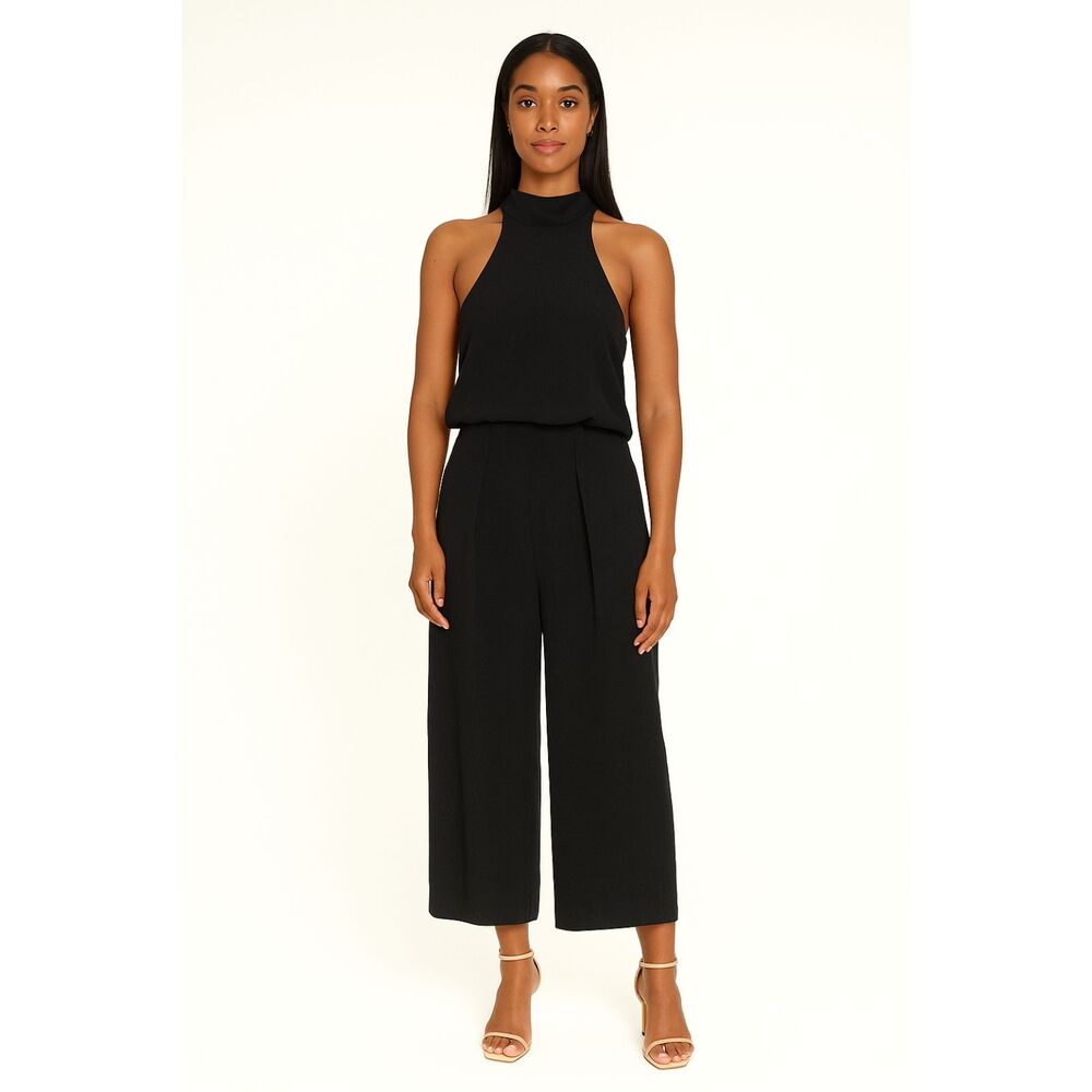 SAYLOR Kaitlyn Textured Halter Wide Leg Jumpsuit Black Small